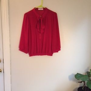 Red Blouse with Pussy Bow Size M